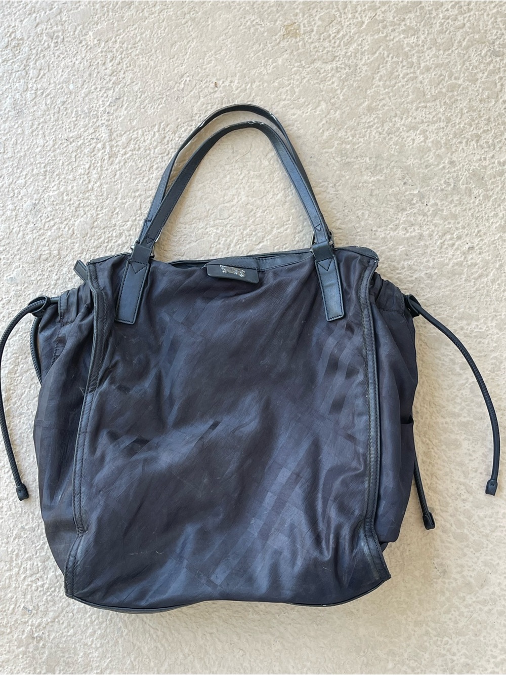 Burberry Black Nylon Messenger Tote with Leather Straps
